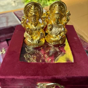 Golden Lakshmi Ji Ganesh Ji Idol Set in Velvet Box