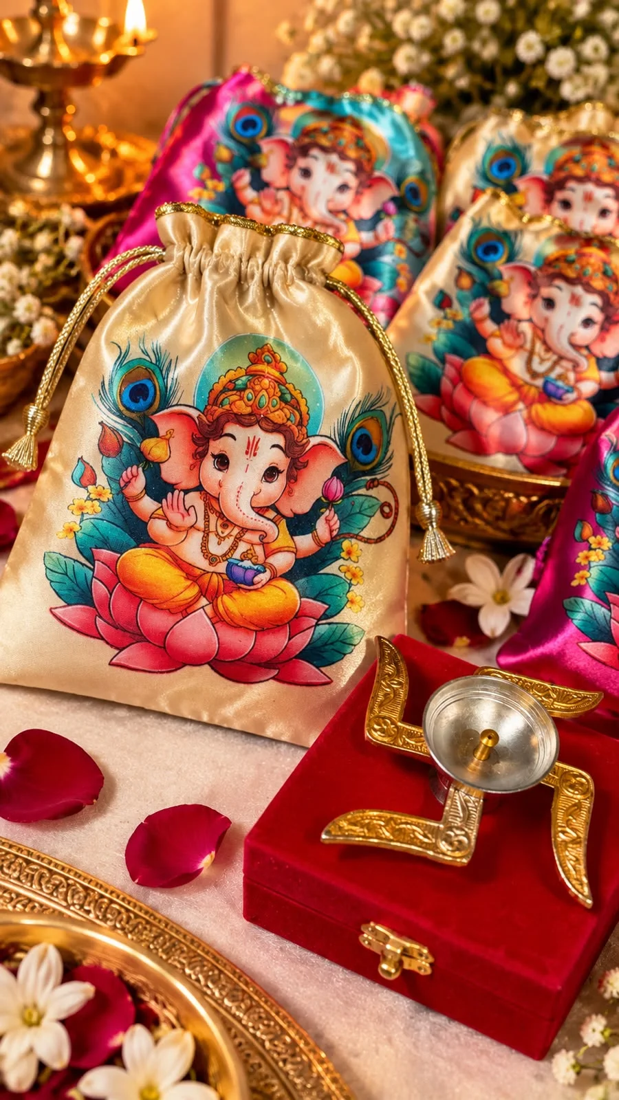 Designer Ganesh Potli with Decorative Swastik Diya for Diwali Pooja Gifts