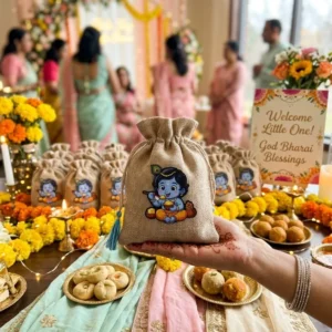 Krishna Print Jute Potli Bag for Wedding and Festival Return Gifts