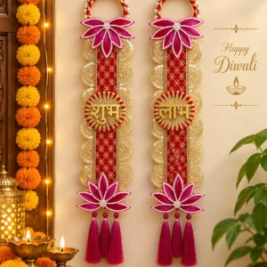 Shubh Labh Lotus Flower Hanging Pair for Festive Home Decoration