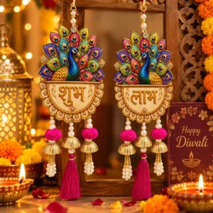 Designer Peacock Shubh Labh Hanging Pair for Festive Home Decoration