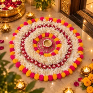 15 inch floral rangoli design for Diwali and traditional festive home decoration