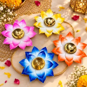 Colorful Lotus Shape Diya for Diwali Pooja and Home Decor