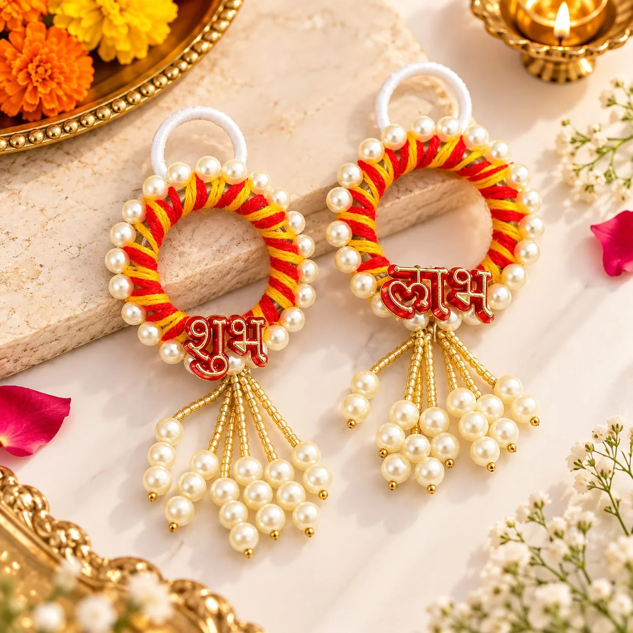 Handcrafted Shubh Labh Wall Hanging Pair for Main Door and Pooja Room