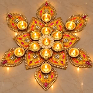 Premium Heavy Door Rangoli with Tea Light Holders for Festive Decor