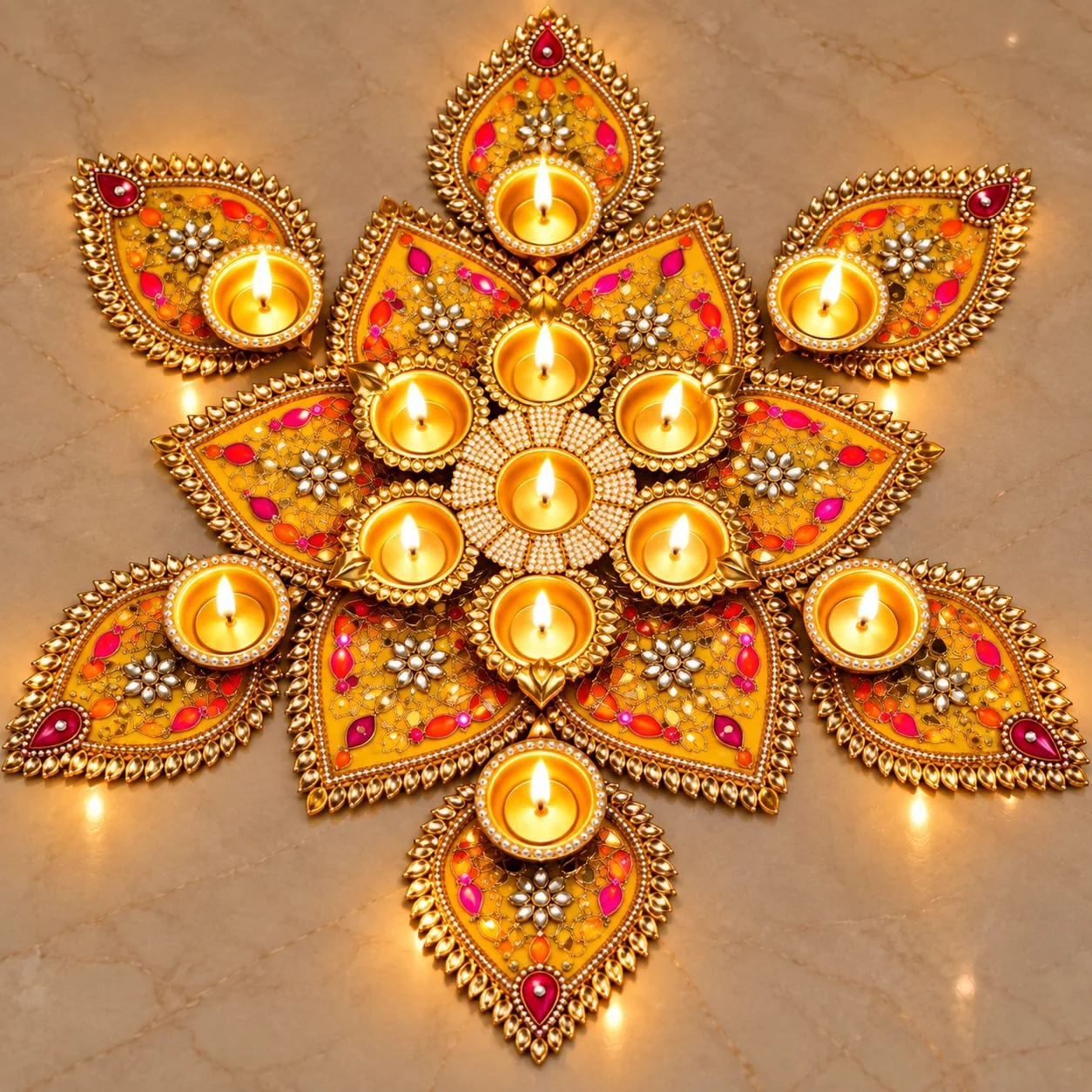 Premium Heavy Door Rangoli with Tea Light Holders for Festive Decor