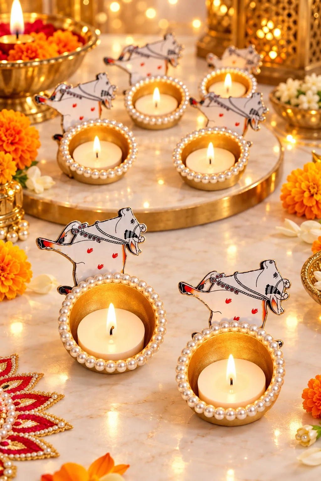 Premium Cow Design Tea Light Holder for Diwali Decoration