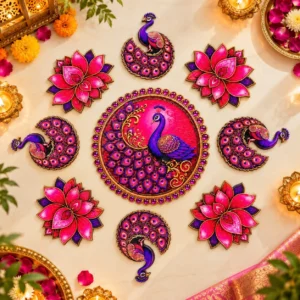 UV Printed Ready-to-Use Peacock Rangoli for Festive Decoration