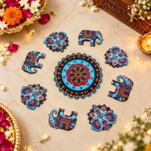 MDF 8 Inch Elephant Rangoli Set for Diwali and Festival Decor