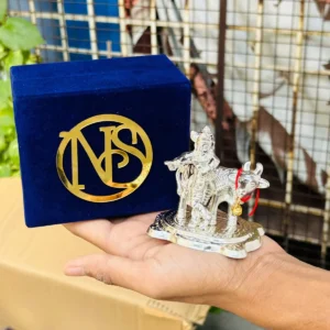 German Silver Krishna with Cow Idol in Customised Velvet Box