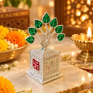 Designer German Silver Tulsi Plant for Pooja Room Decoration