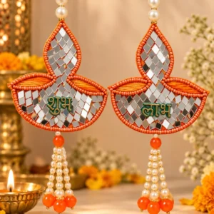 Decorative Shubh Labh Hanging Pair with Mirror Work for Diwali Decor
