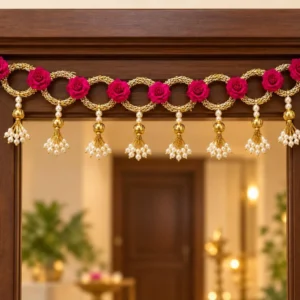 Designer Rose Floral Bandhanwar with Pearl Tassels for Door Decor
