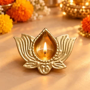 Designer Golden Lotus Diya for Diwali Pooja and Festive Decor